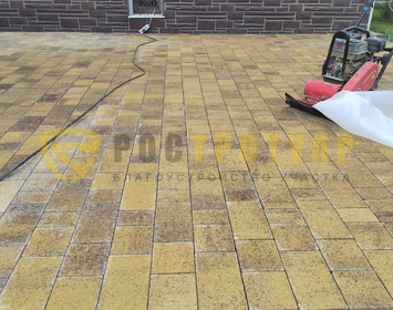 Мощение тротуарной плитки новый город песчанник