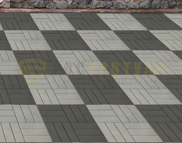 Площадка из тротуарной плитки 12 кирпичей серого и черного цвета в шахматном порядке